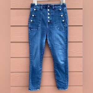 7 For All Mankind Buttons Jeans Medium Wash Skinny High Waisted Size 32